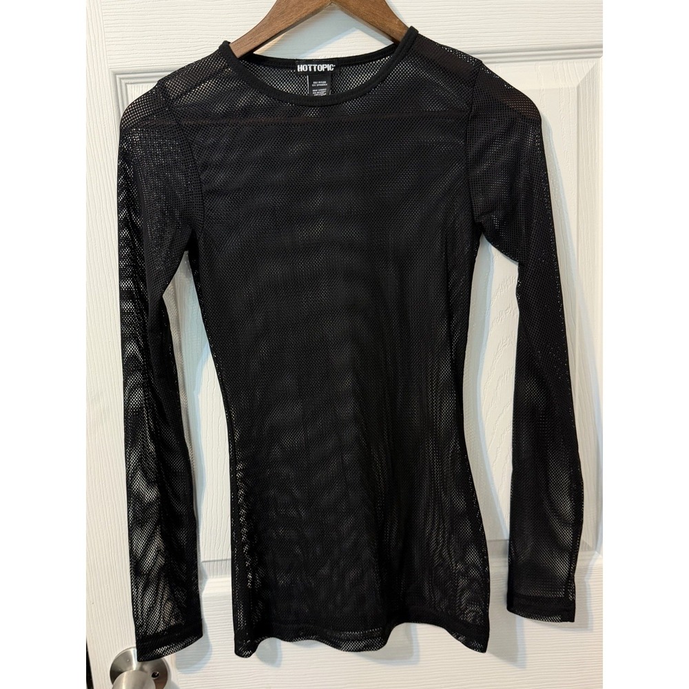 Hot Topic Women's Long Sleeve Black Mesh Shirt Goth Punk Grunge Size Small
